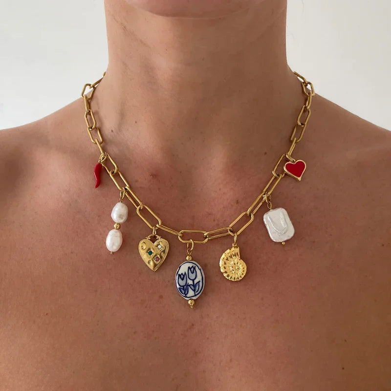 Colgante Charms 7 Dijes Elegantes y de Moda
