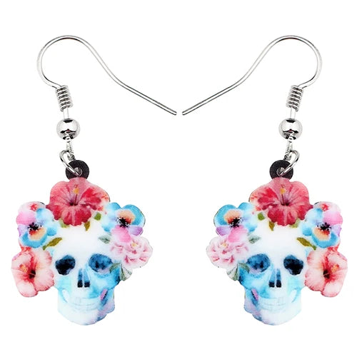 Aretes Calavera Halloween Rosa Flor