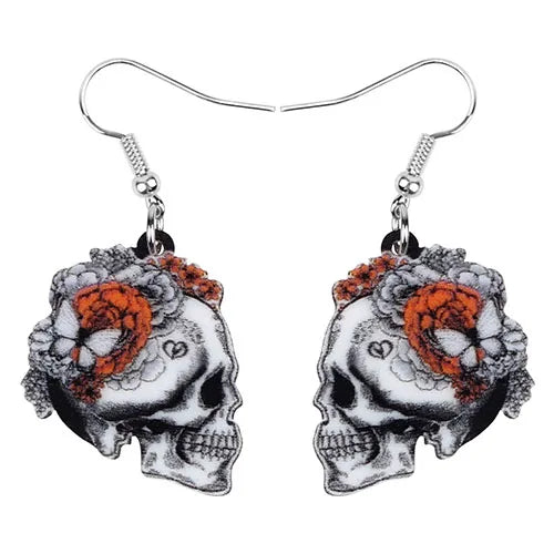 Aretes Calavera Halloween Rosa Flor