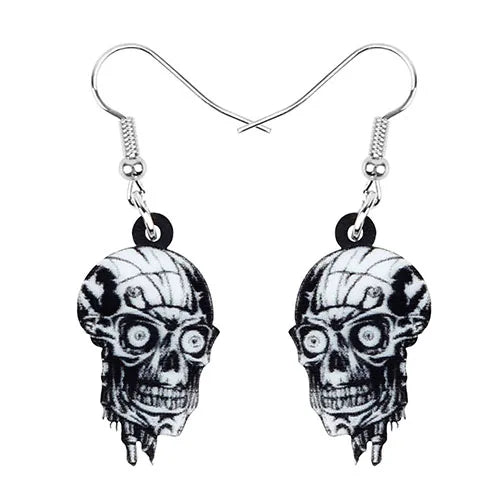 Aretes Calavera Halloween Rosa Flor
