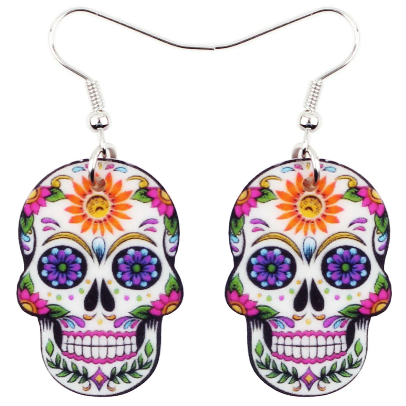 Aretes Calavera Halloween Rosa Flor