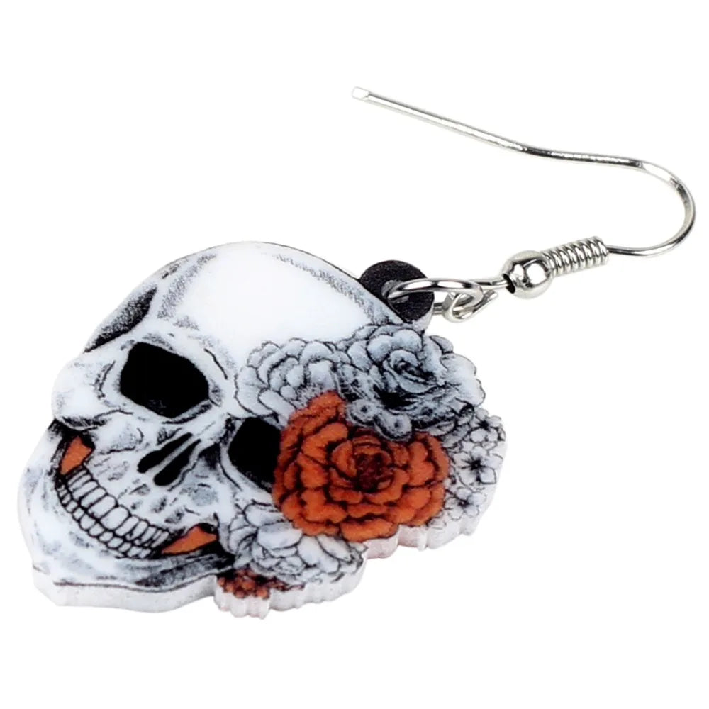 Aretes Calavera Halloween Rosa Flor