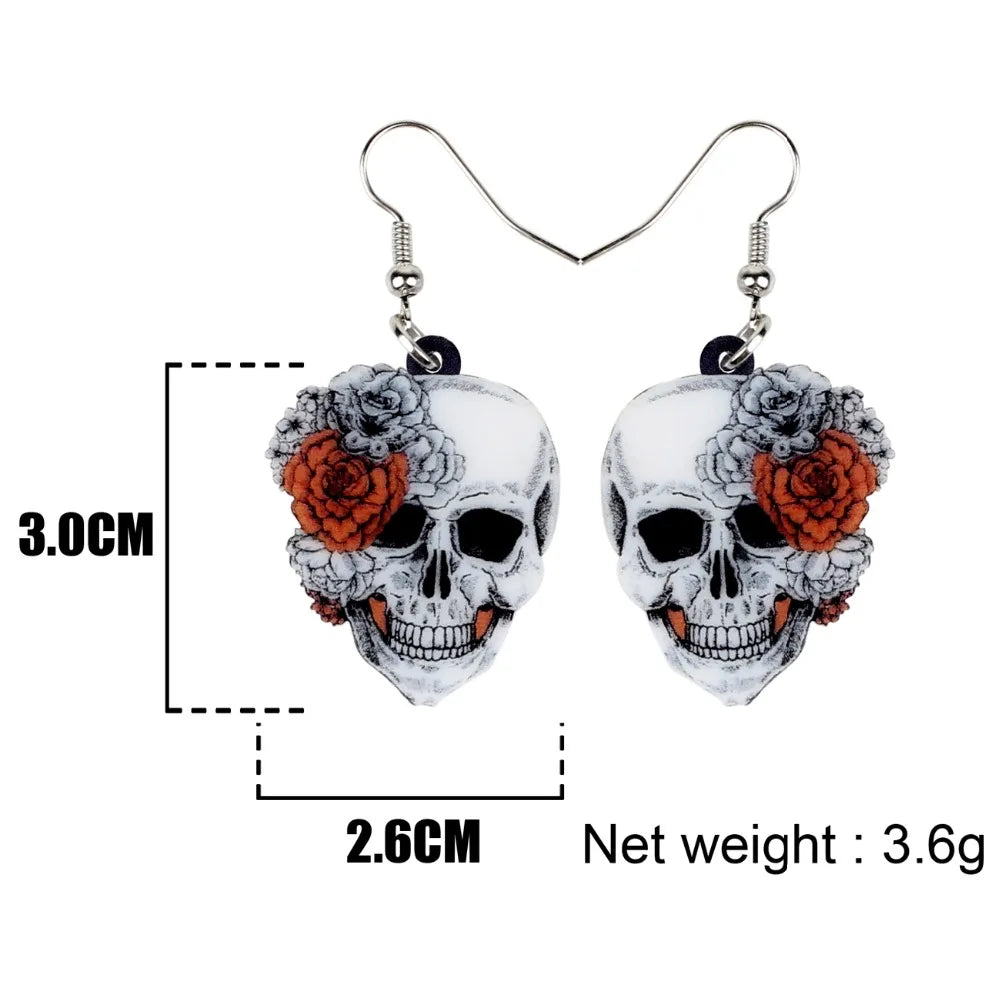 Aretes Calavera Halloween Rosa Flor