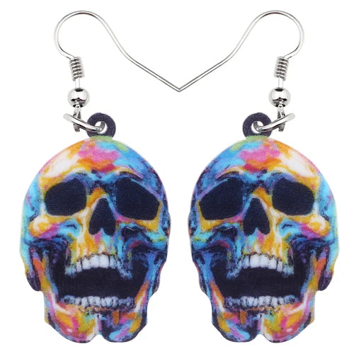 Aretes Calavera Halloween Rosa Flor
