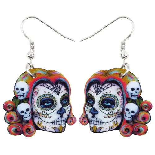 Aretes Calavera Halloween Rosa Flor