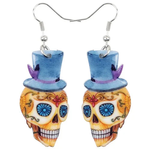 Aretes Calavera Halloween Rosa Flor