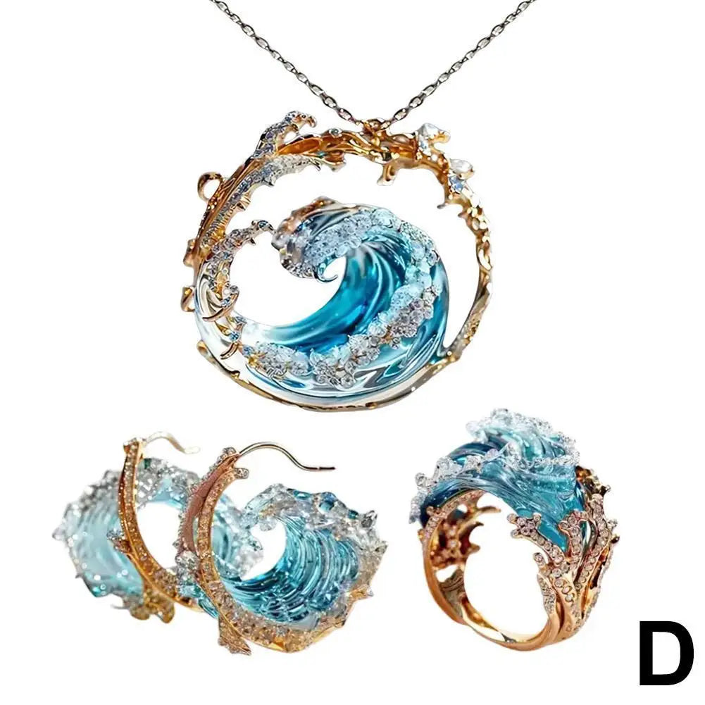 Colgante, Anillo y Aretes Océano Azul