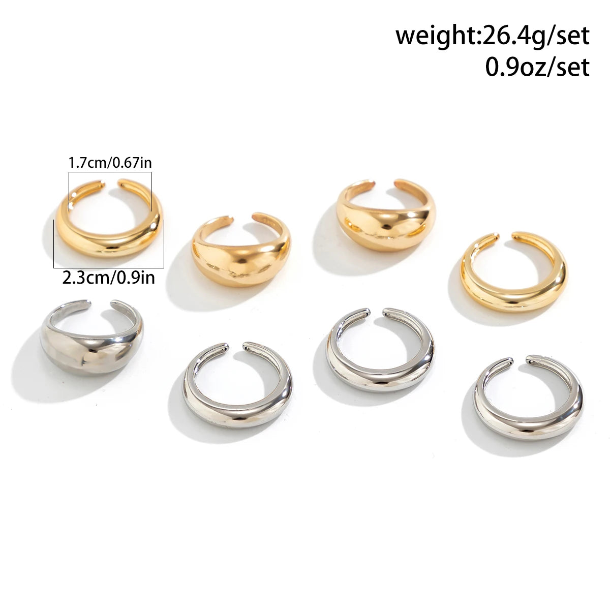 Conjunto 8 Anillos Dorados y Plata
