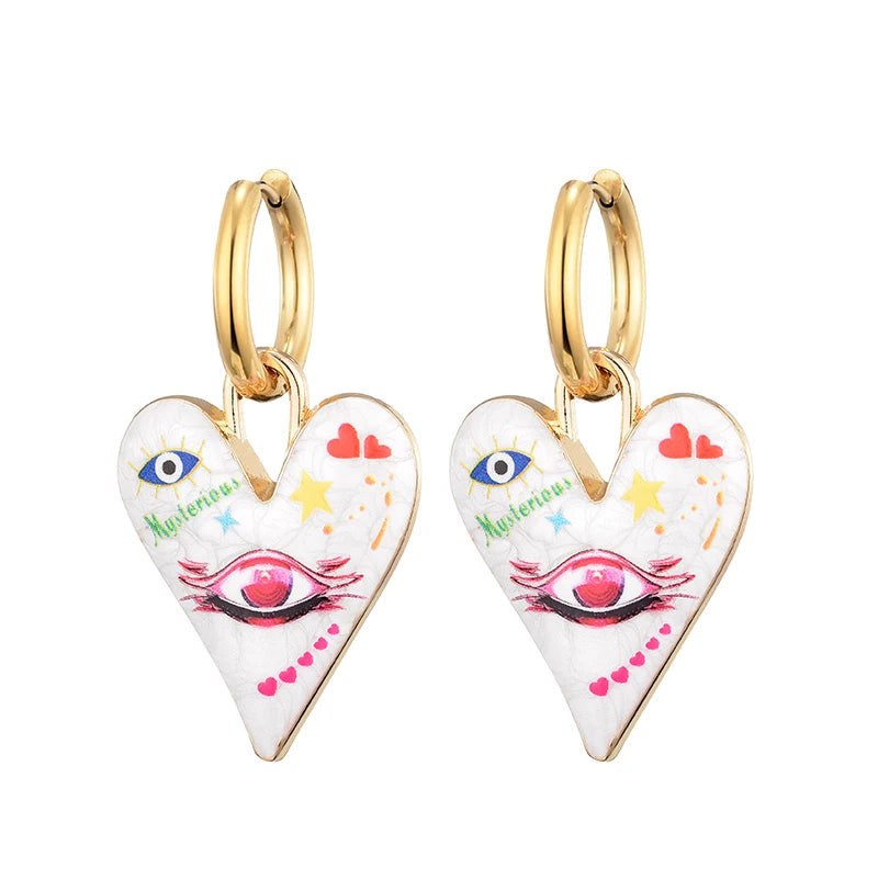 Aretes con Forma de Corazón y Ojo