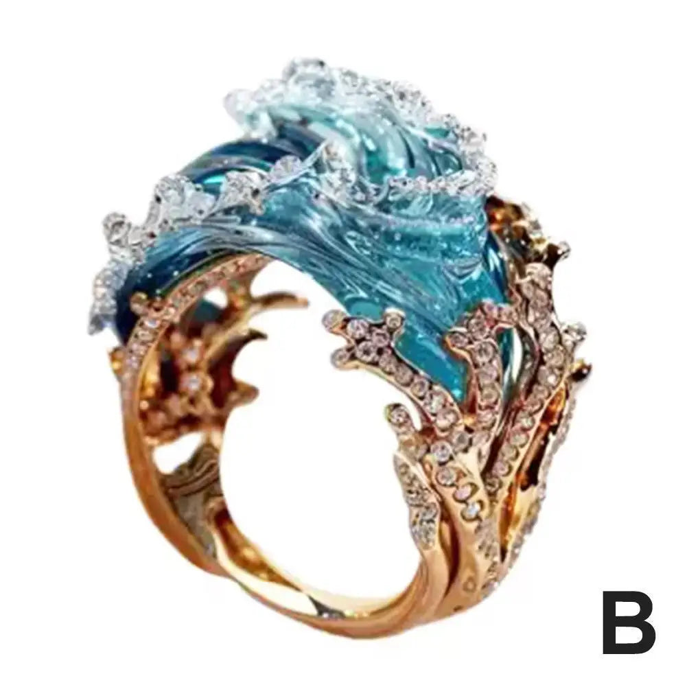 Colgante, Anillo y Aretes Océano Azul