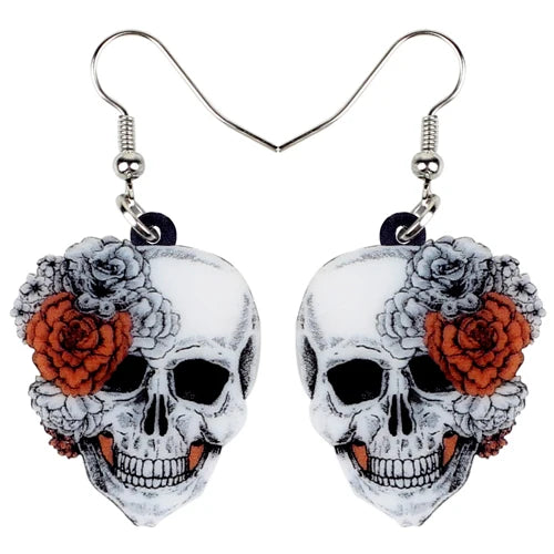 Aretes Calavera Halloween Rosa Flor