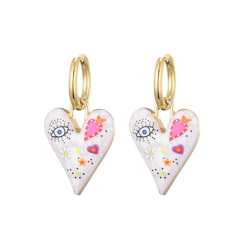 Aretes con Forma de Corazón y Ojo