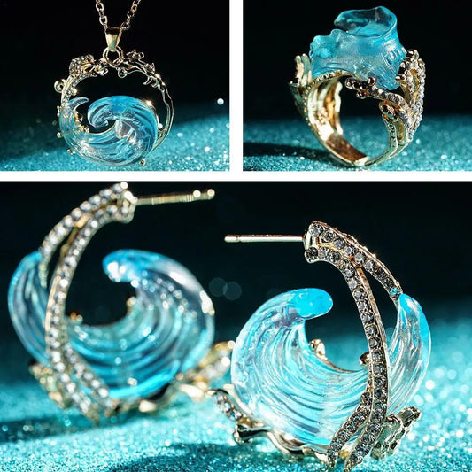 Colgante, Anillo y Aretes Océano Azul